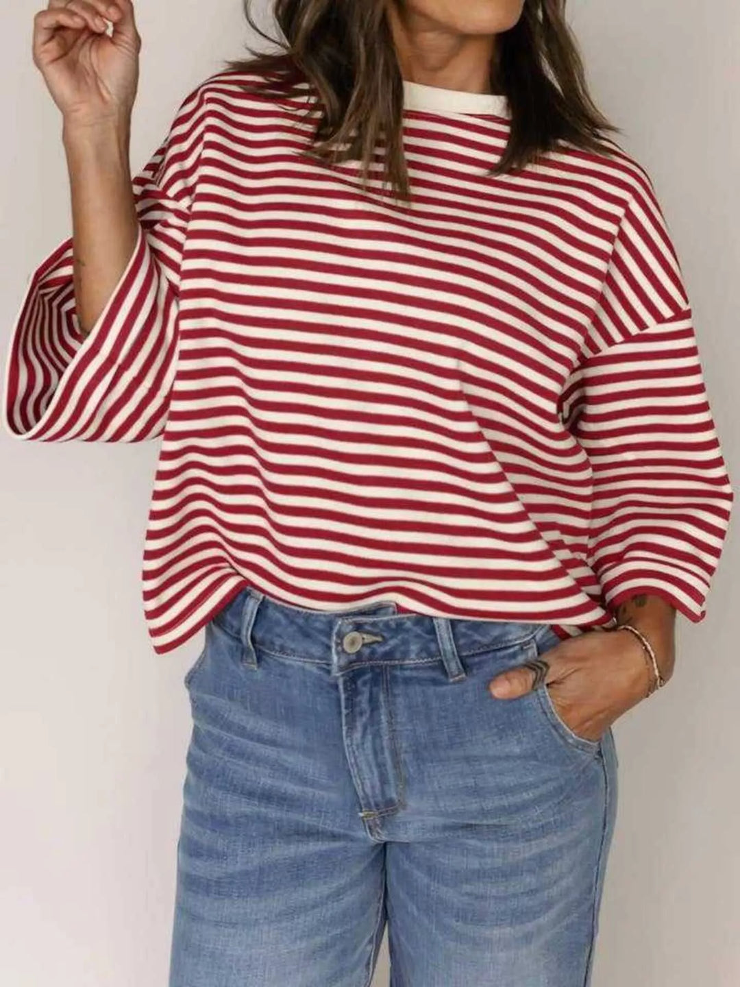 Striped oversized tee with back bow tie and keyhole cutout