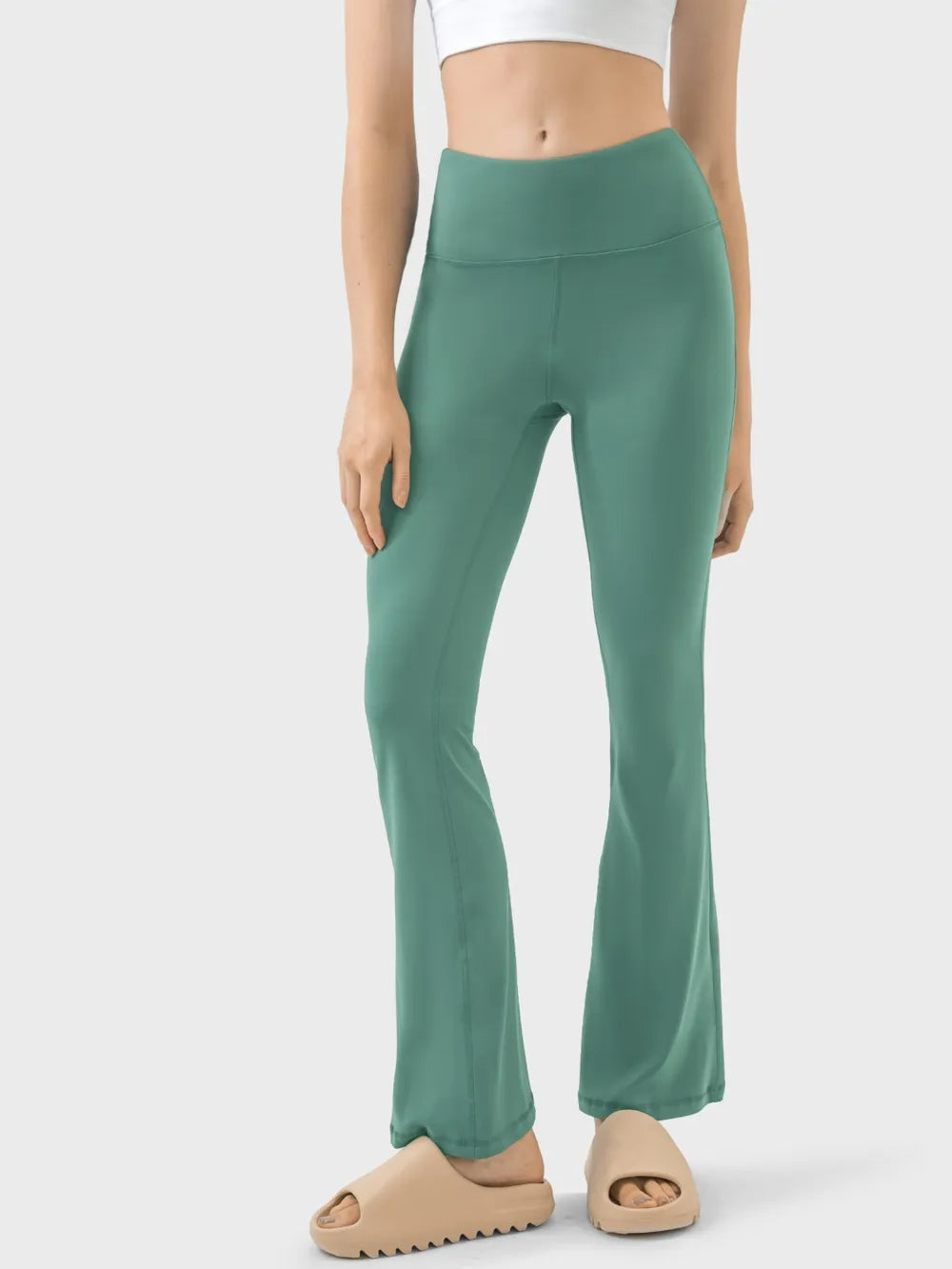 Turquoise High-waist flare yoga leggings with wide waistband