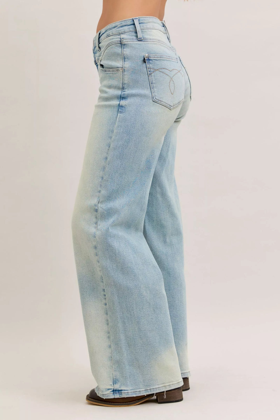 High-rise column straight-leg jeans with yoke detail
