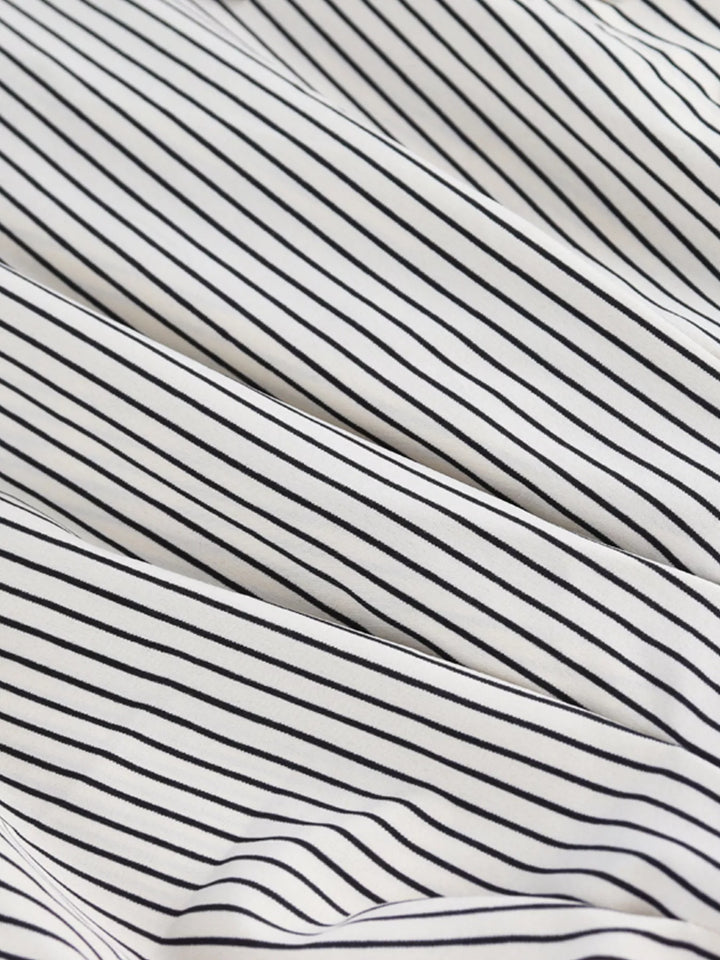 Striped button-down shirt with ruched cinched waist