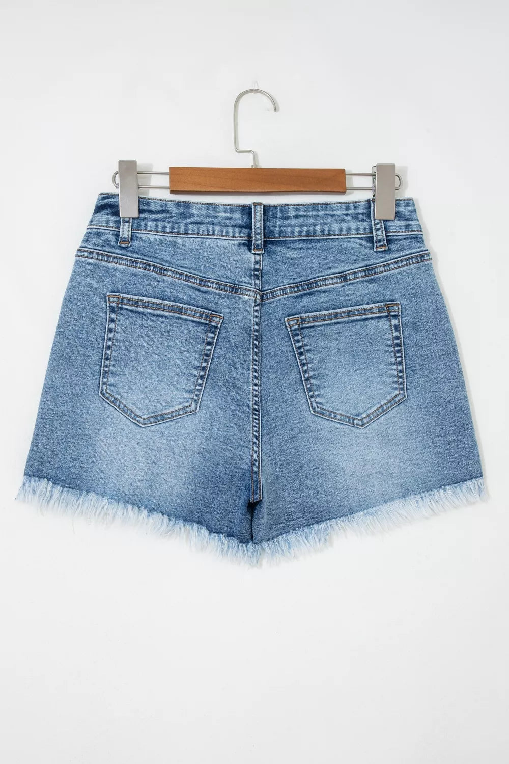 Western embroidered studded denim shorts with raw hem