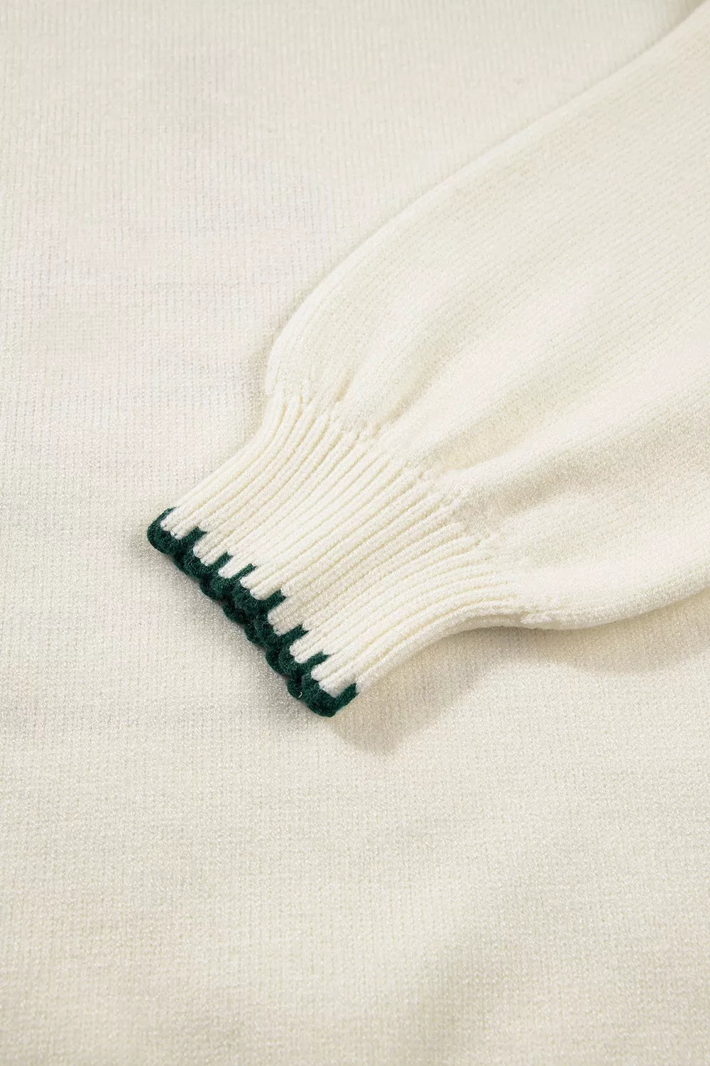 Gingham ribbon tree applique blanket stitch knit sweater