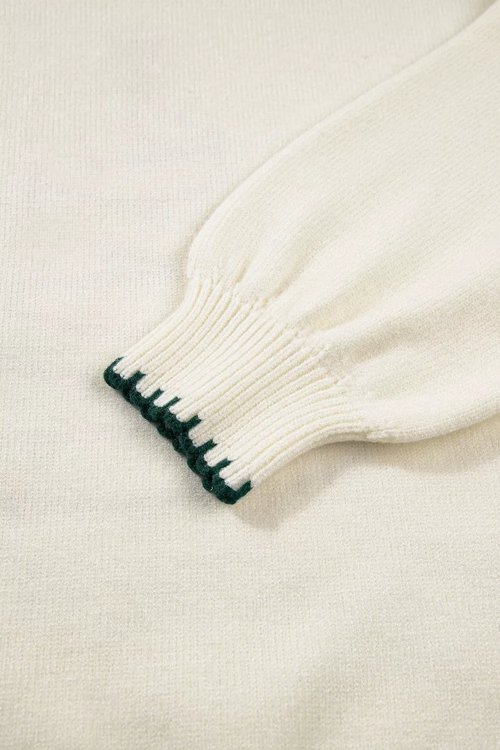 Gingham ribbon tree applique blanket stitch knit sweater