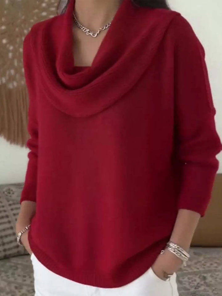 Red Drape cowl neck long sleeve knit sweater