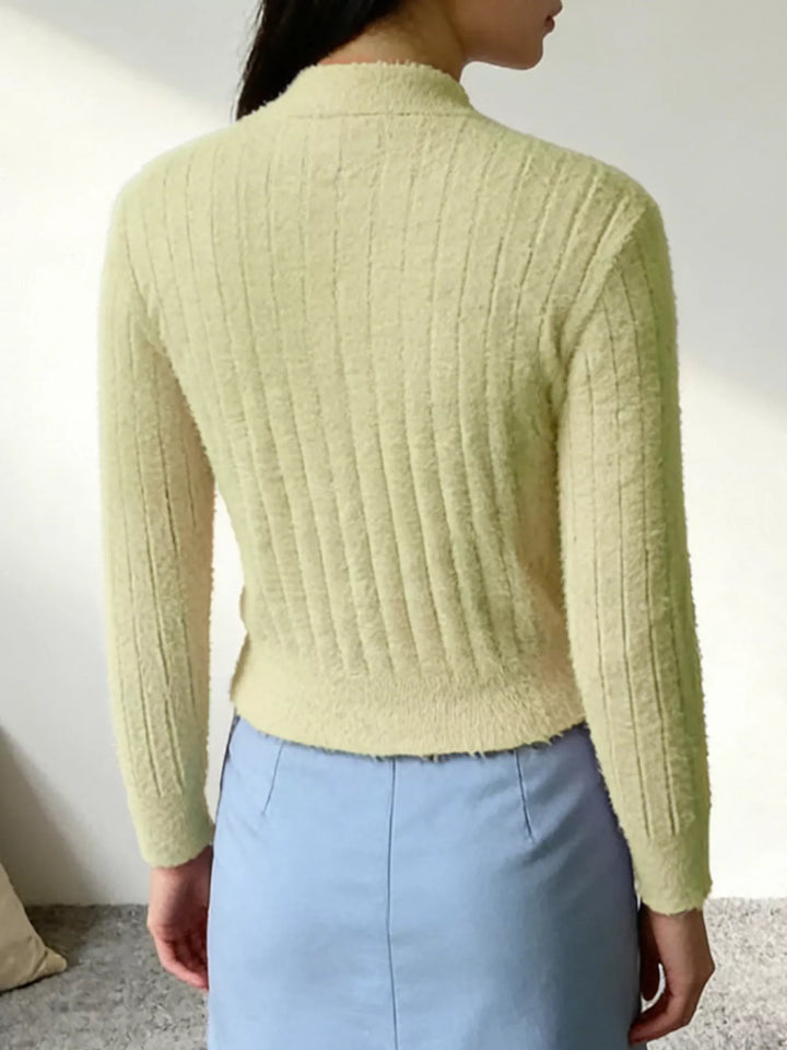Fuzzy brushed knit button-up cropped cardigan