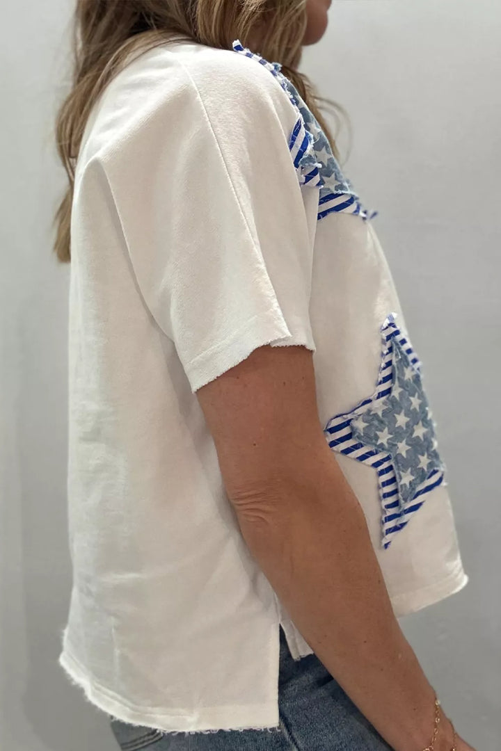 Patriotic star-patch mineral-washed notched-neck tee