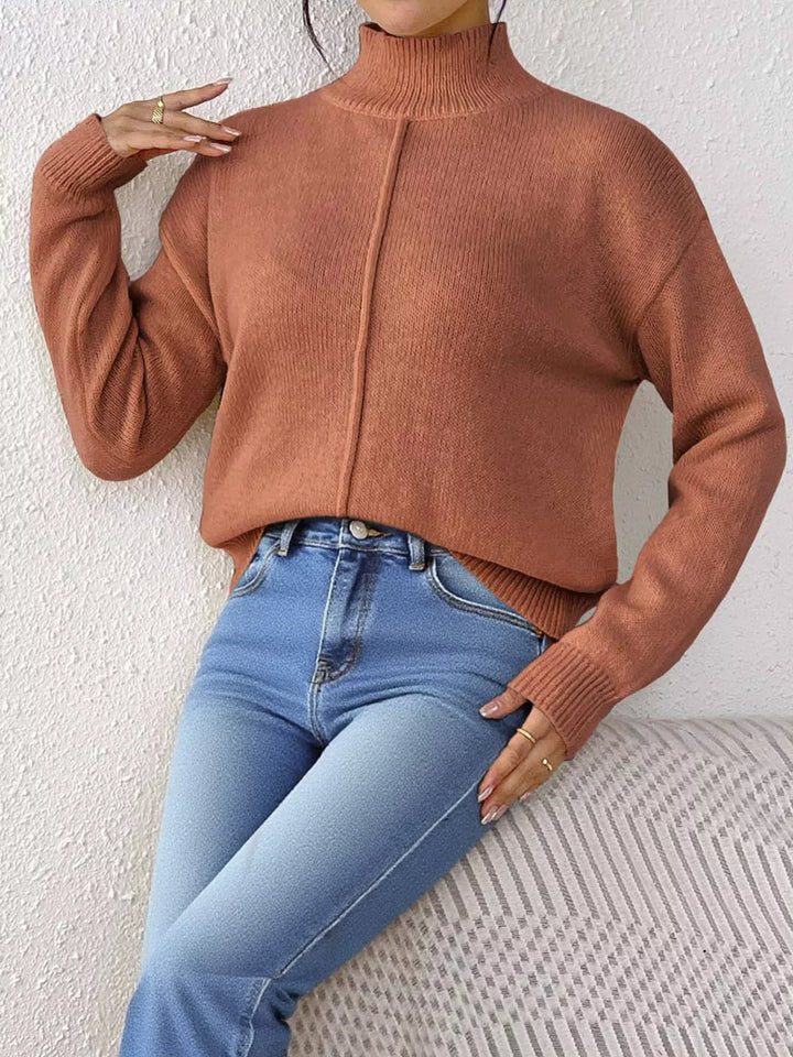 Center seam mock neck knit pullover sweater
