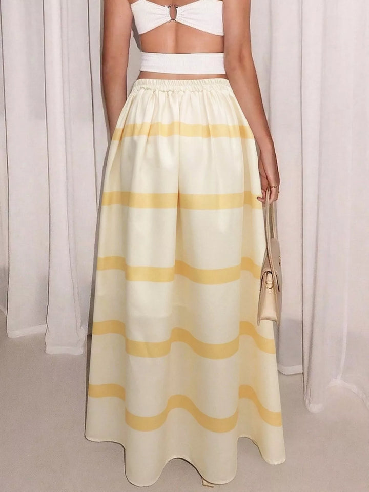 Striped pleated A-line maxi skirt with pockets