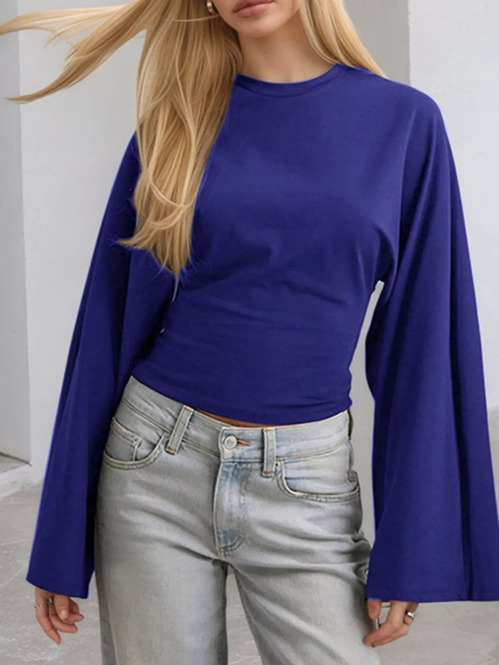 Fitted long sleeve top with flared bell sleeves