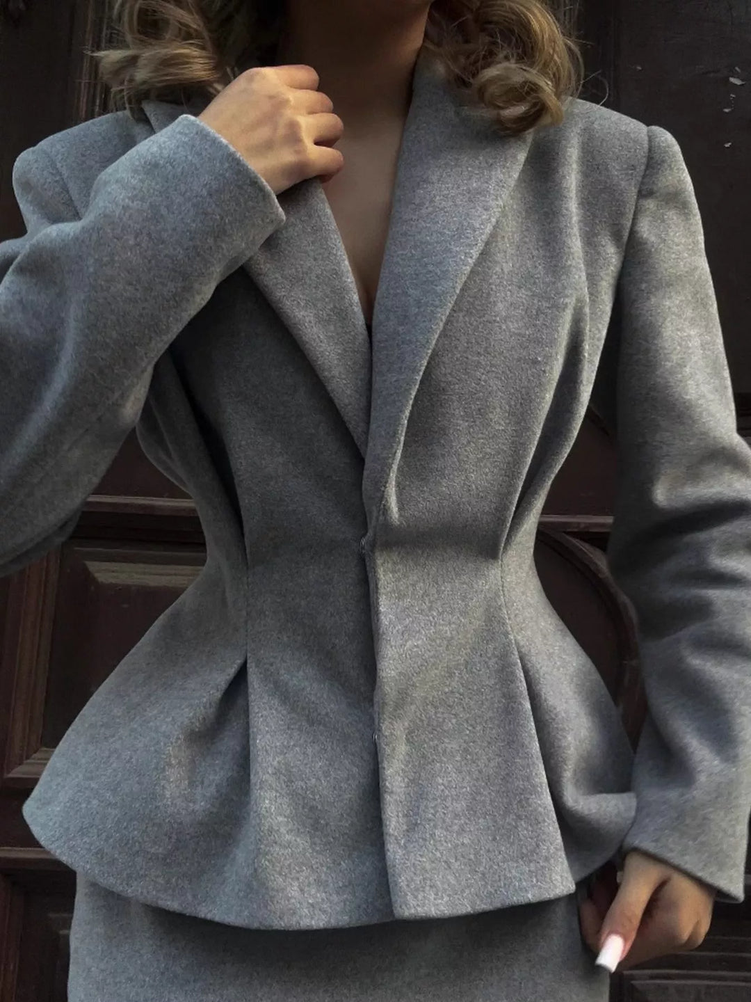 Peplum blazer and midi pencil skirt two-piece set