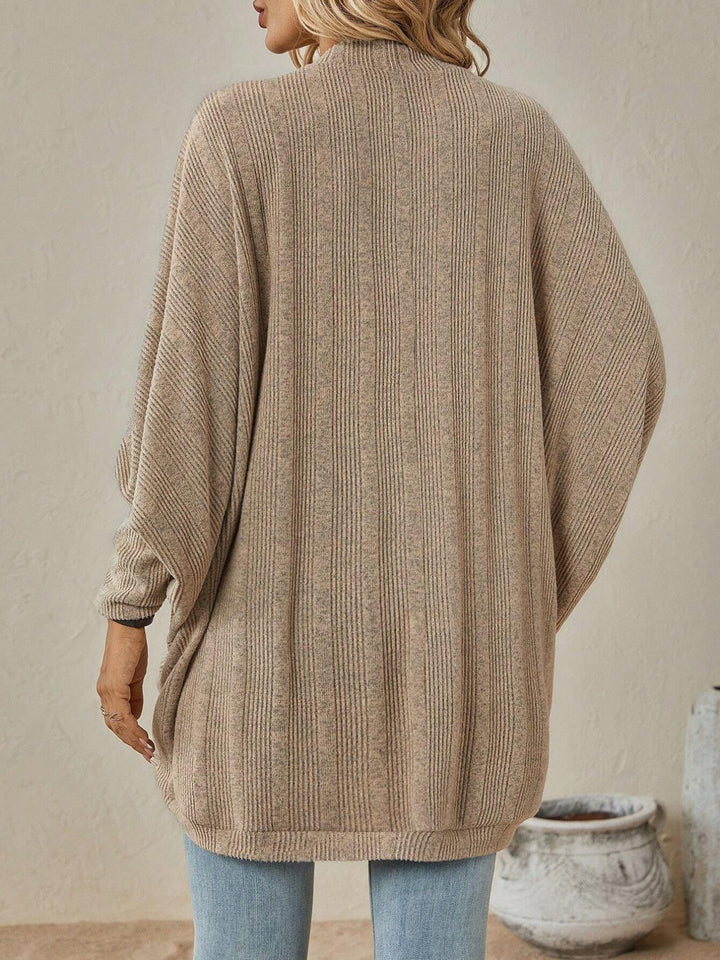 Ribbed open-front batwing sleeve cardigan