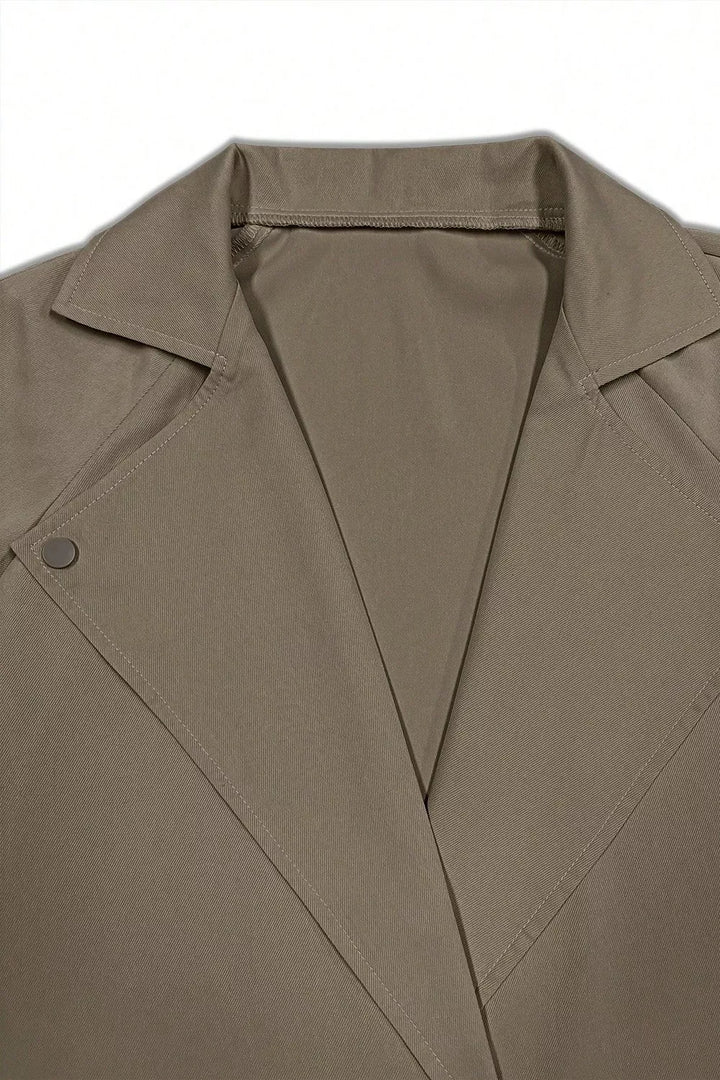 Wide lapel belted trench coat with epaulette tabs