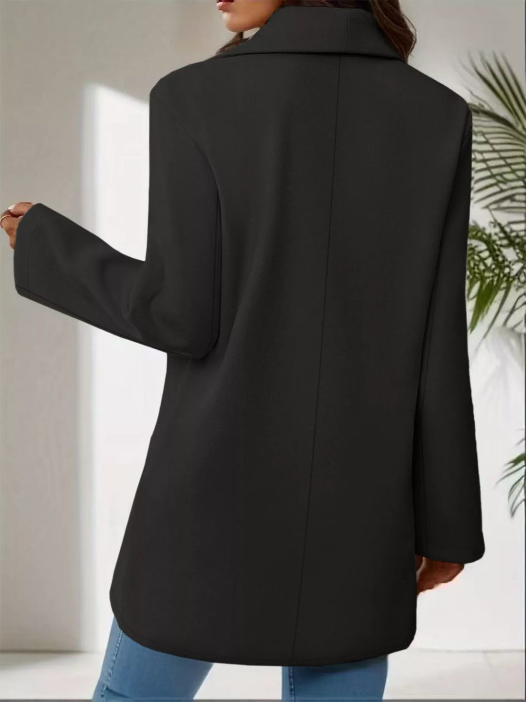 Single-button lapel collar mid-length overcoat