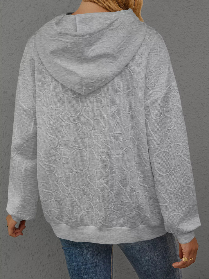 Embossed lettering drawstring pullover hoodie