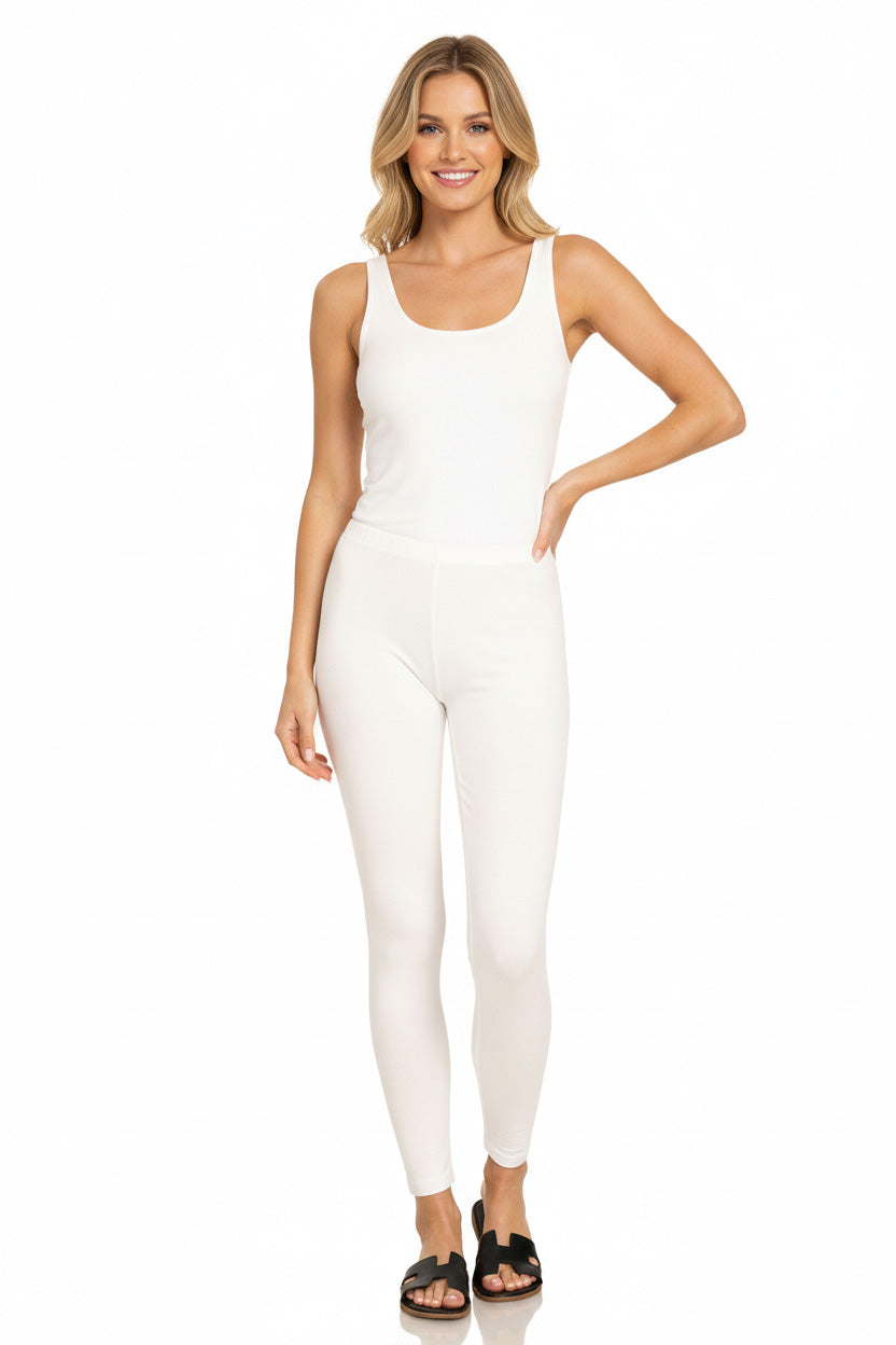 Full-length cotton leggings with mid-rise waistband