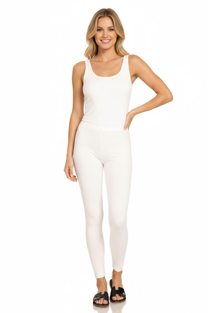 Full-length cotton leggings with mid-rise waistband