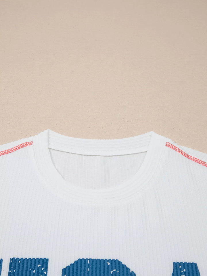USA graphic ribbed short-sleeve top with contrast stitching