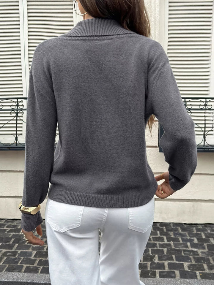 Double-breasted shawl collar knit pullover sweater