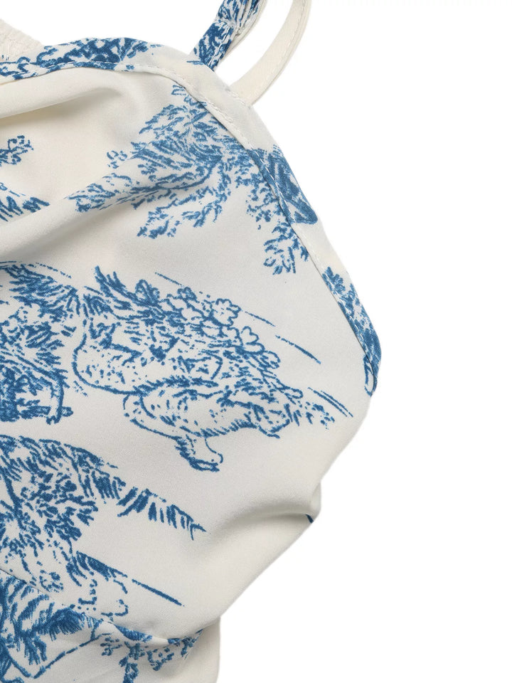 Floral print tie-front cami with ruffle hem
