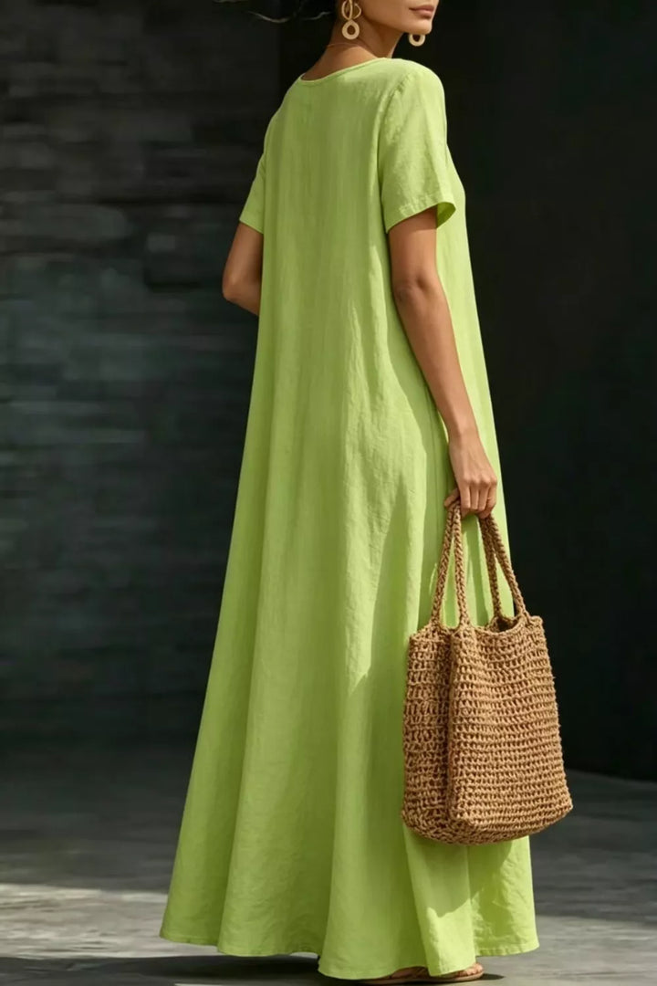 Relaxed scoop neck short sleeve maxi dress with pockets