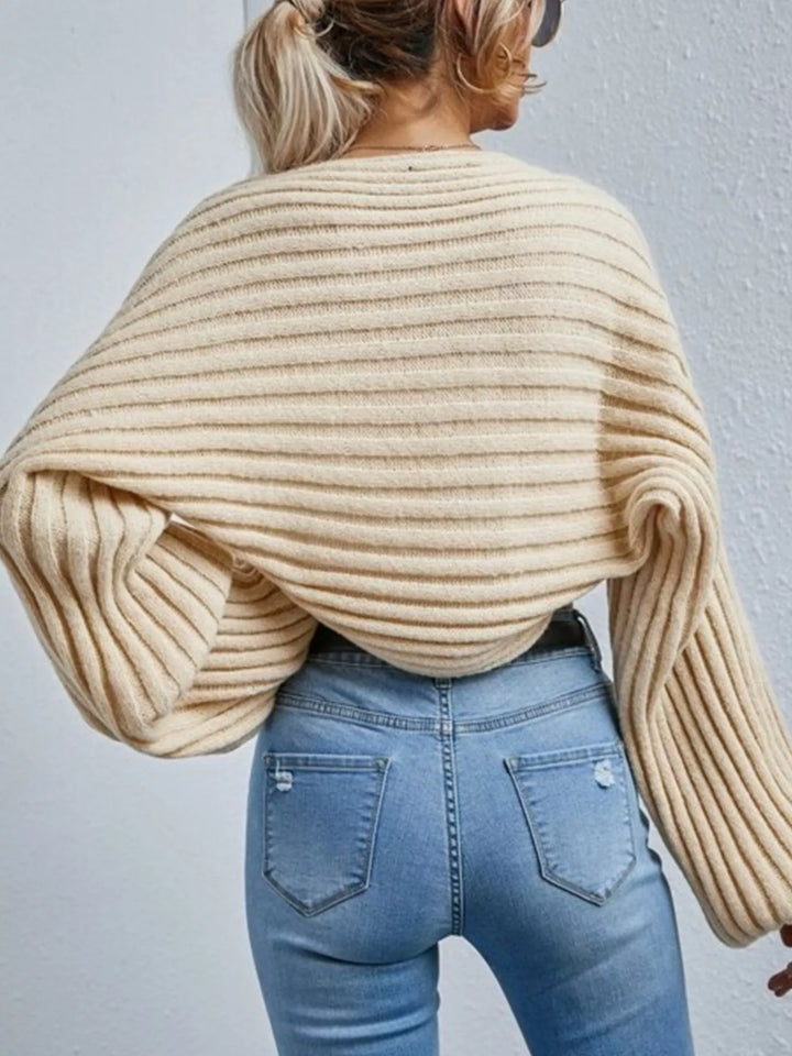 Cropped ribbed knit shrug cardigan with balloon sleeves