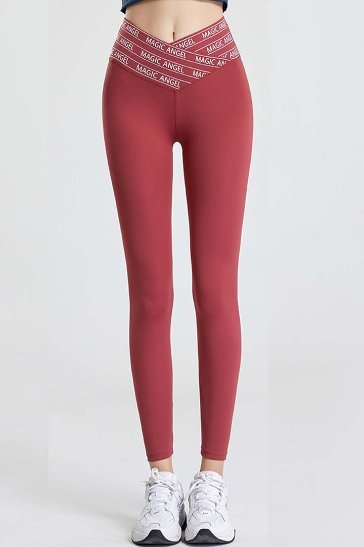 Dusty Pink Slogan tape crossover waist cropped workout leggings