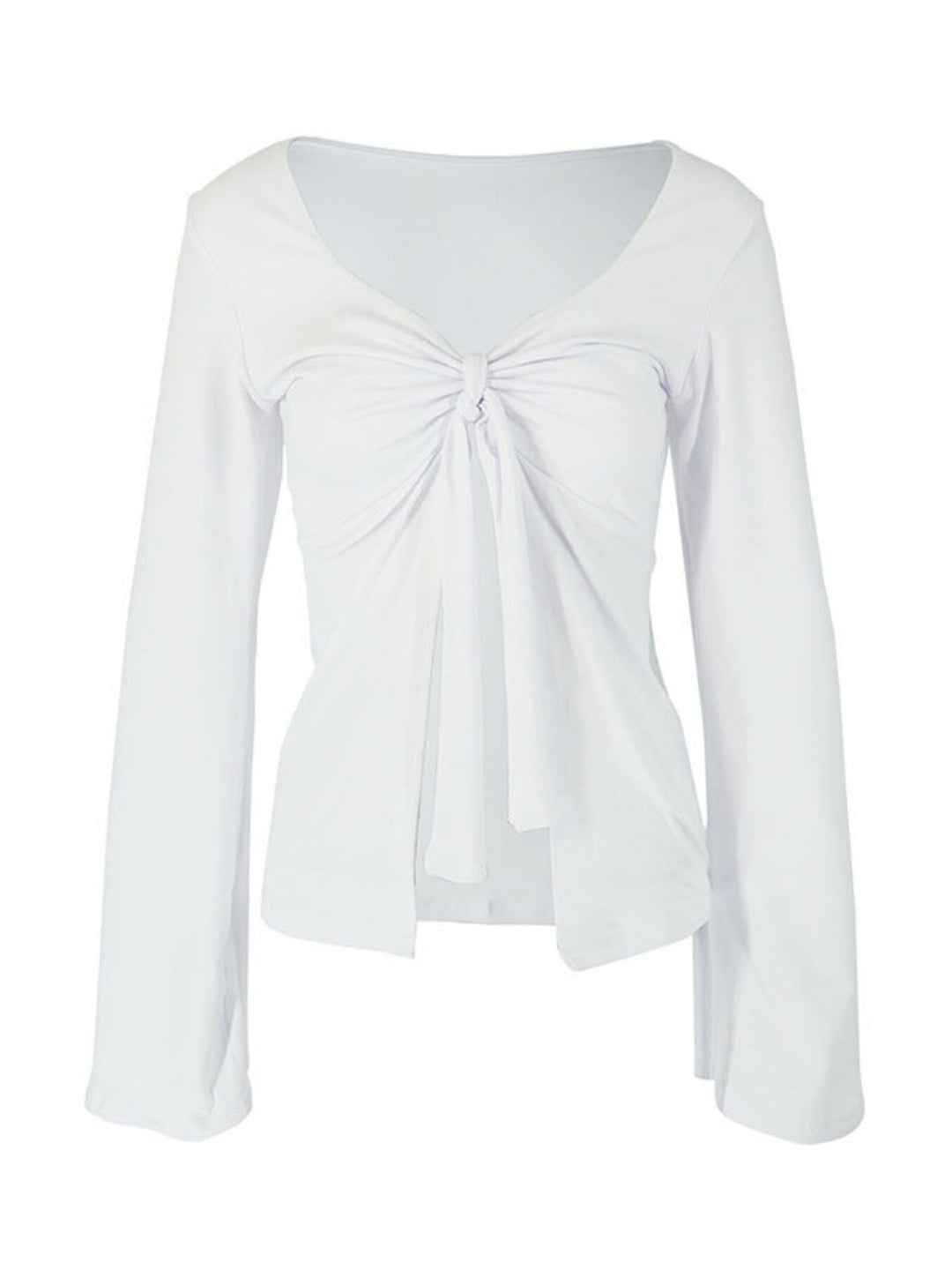 Tie-front long sleeve top with open cascading front