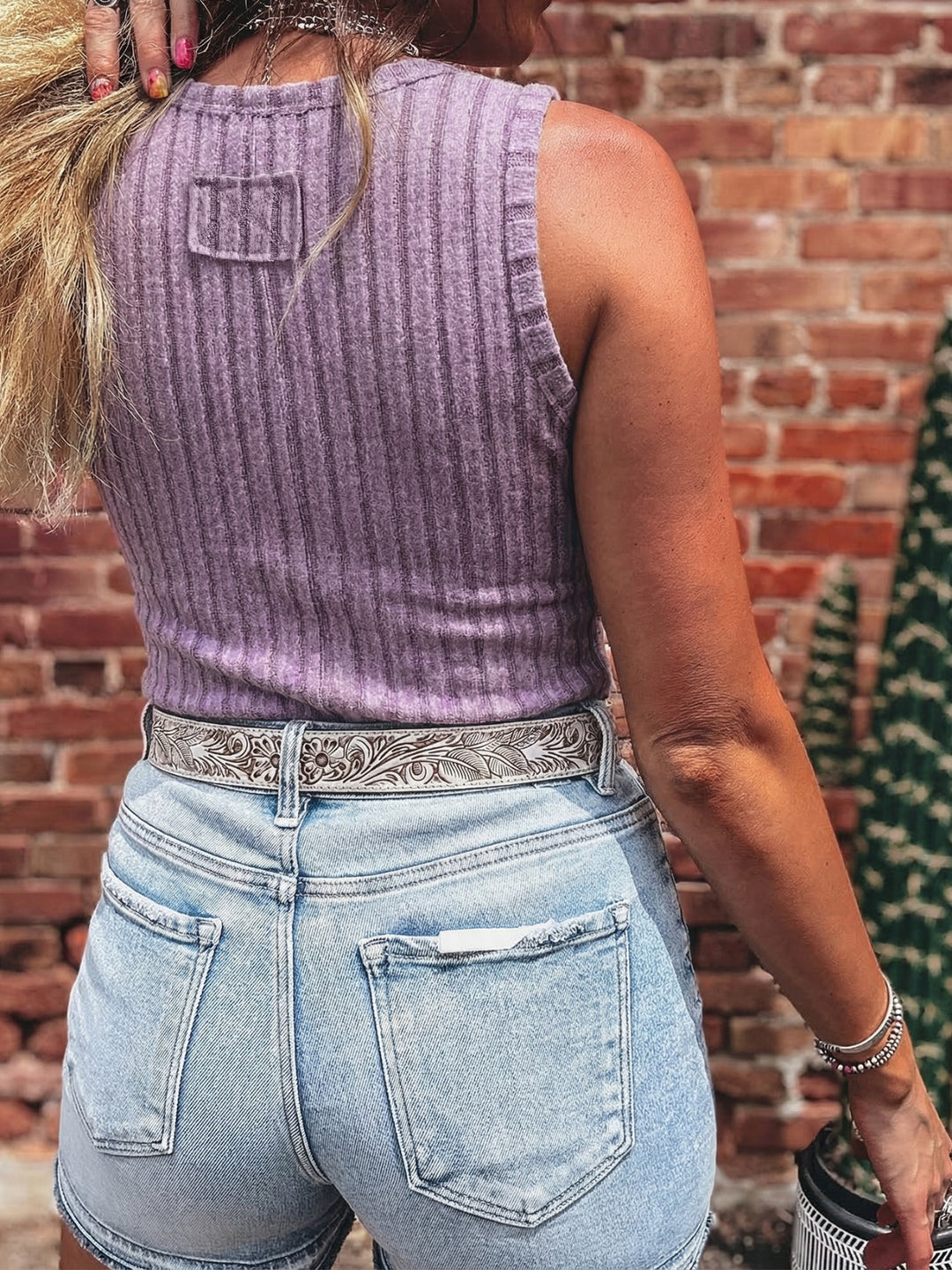 Ribbed high-neck mineral wash tank top