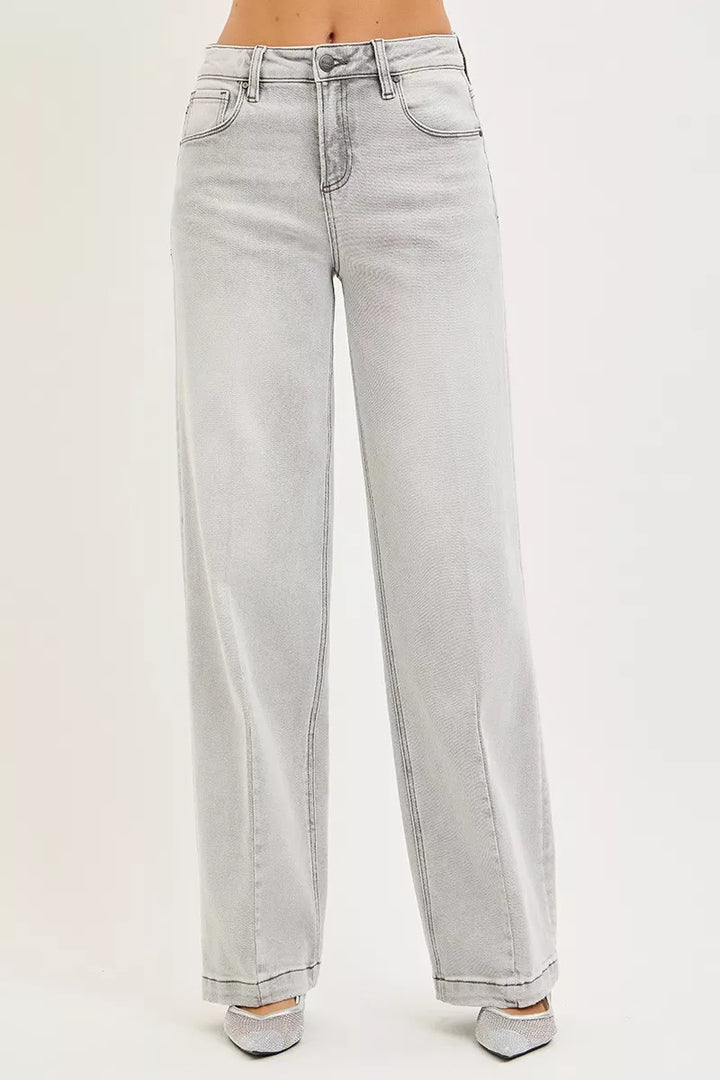 High-rise slouchy baggy jeans with contrast stitching