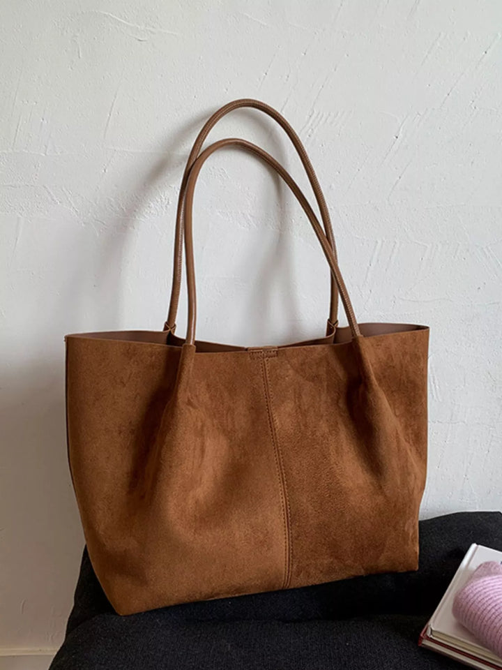 Oversized suede tote bag with slim shoulder straps