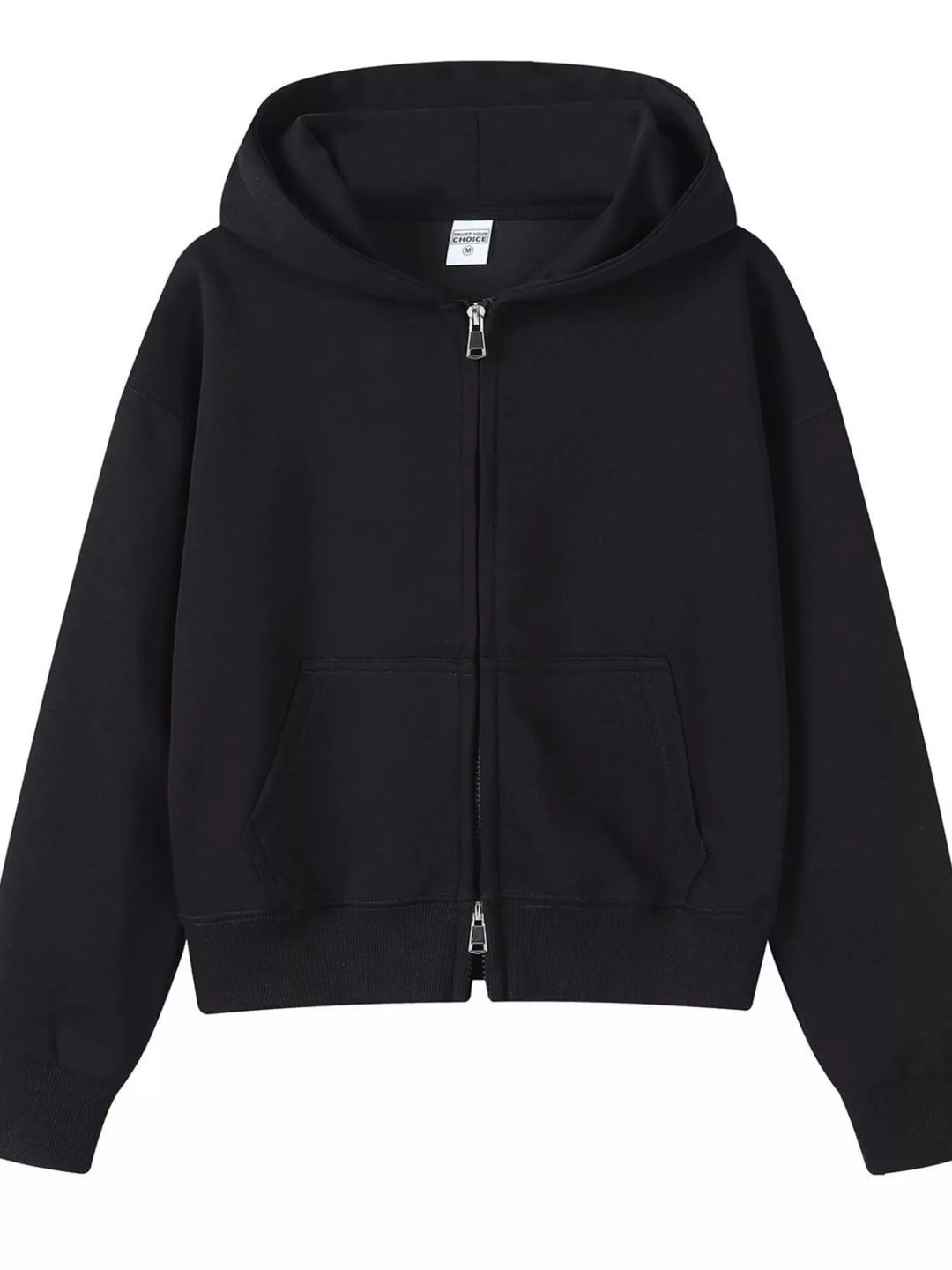 Zip-up hoodie with front pockets and ribbed cuffs