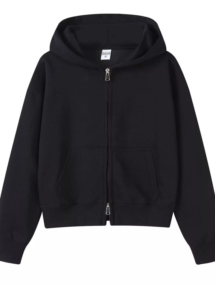Zip-up hoodie with front pockets and ribbed cuffs