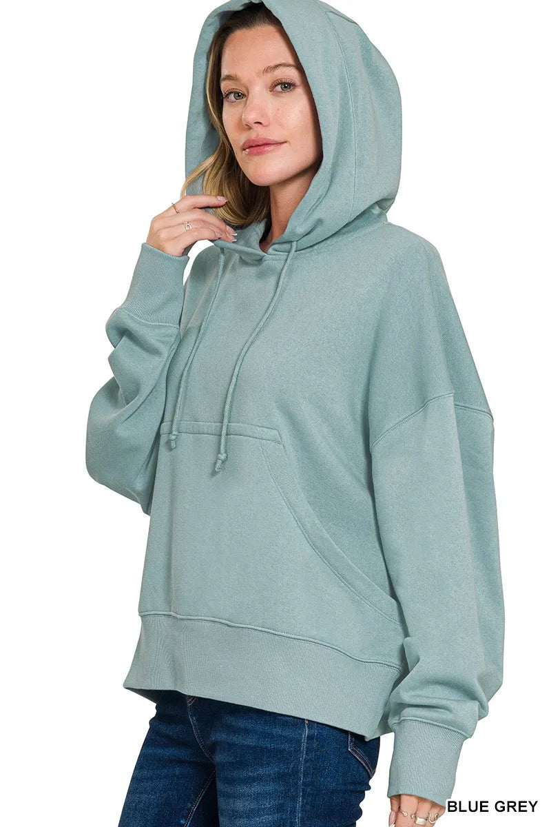 Oversized fleece hoodie with kangaroo pocket and drawstring hood