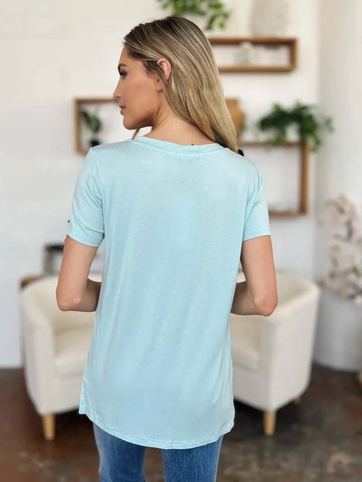 High-low hem bamboo crew neck short sleeve t-shirt