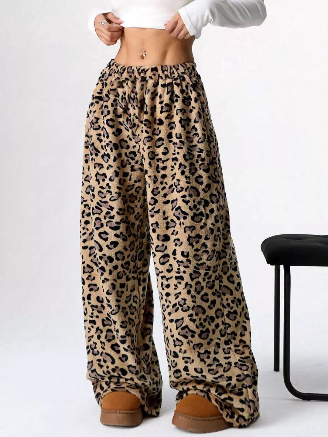 Drawstring wide-leg pull-on lounge pants