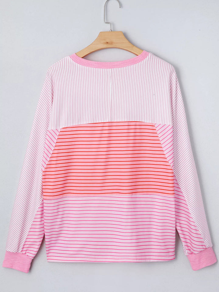 Exposed seam striped colorblock long sleeve top
