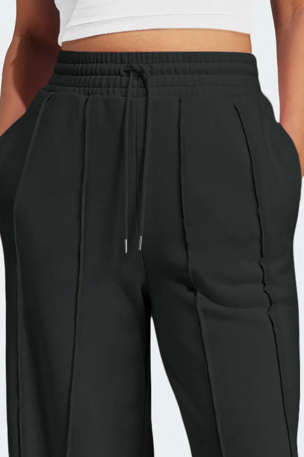 Drawstring high-rise wide-leg sweatpants with front seam