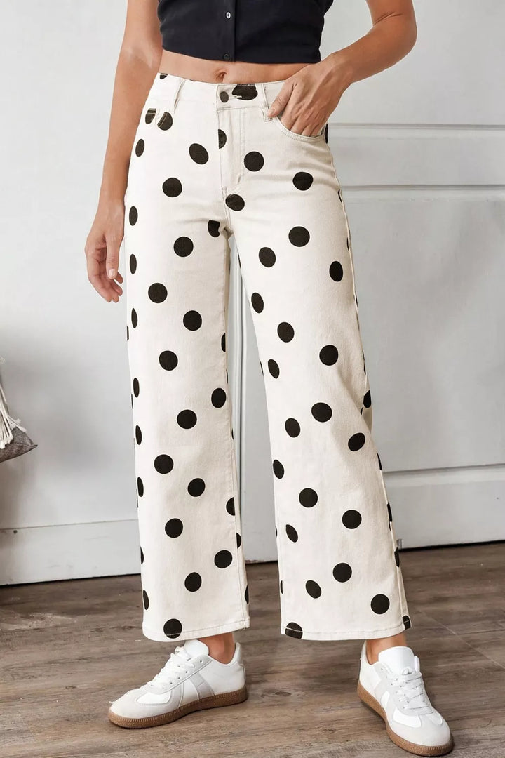Polka dot wide-leg high-rise cropped jeans