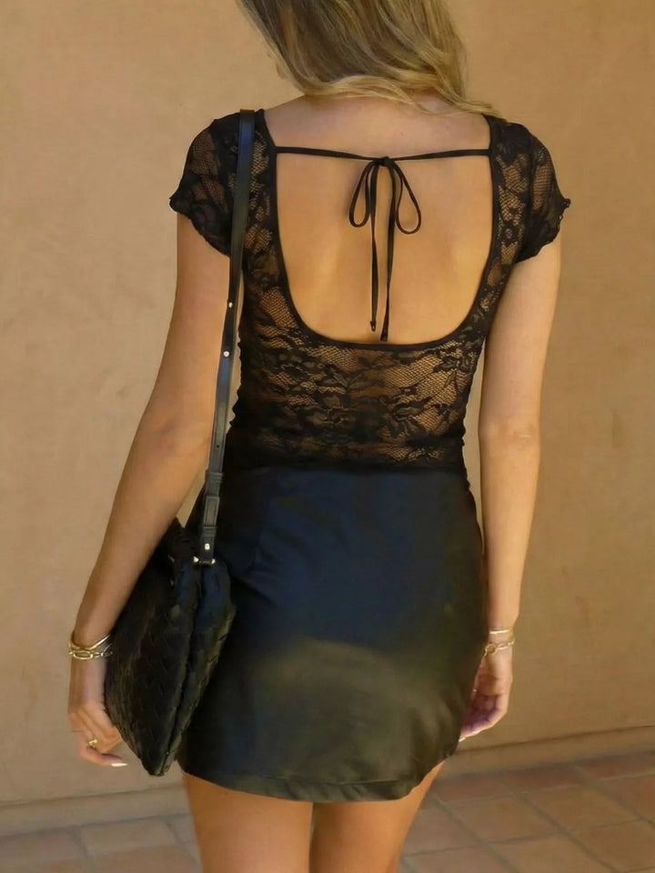 Lace V-neck slim-fit top with cap sleeves