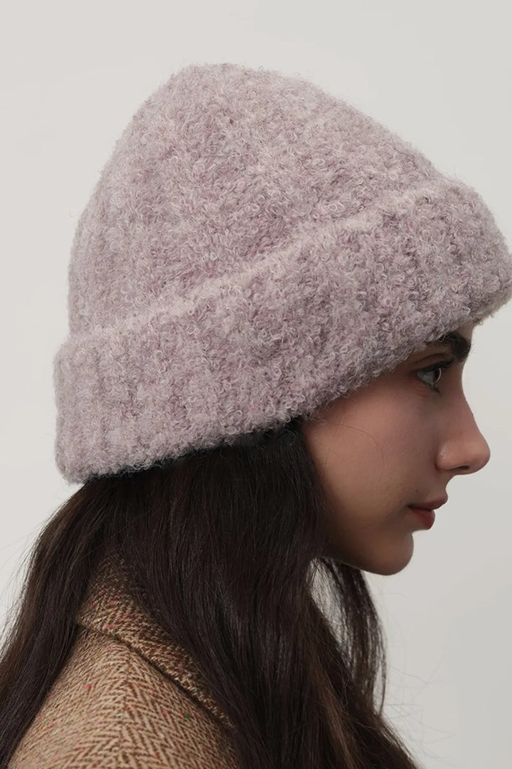 Fuzzy brushed knit cuffed beanie with slouchy crown