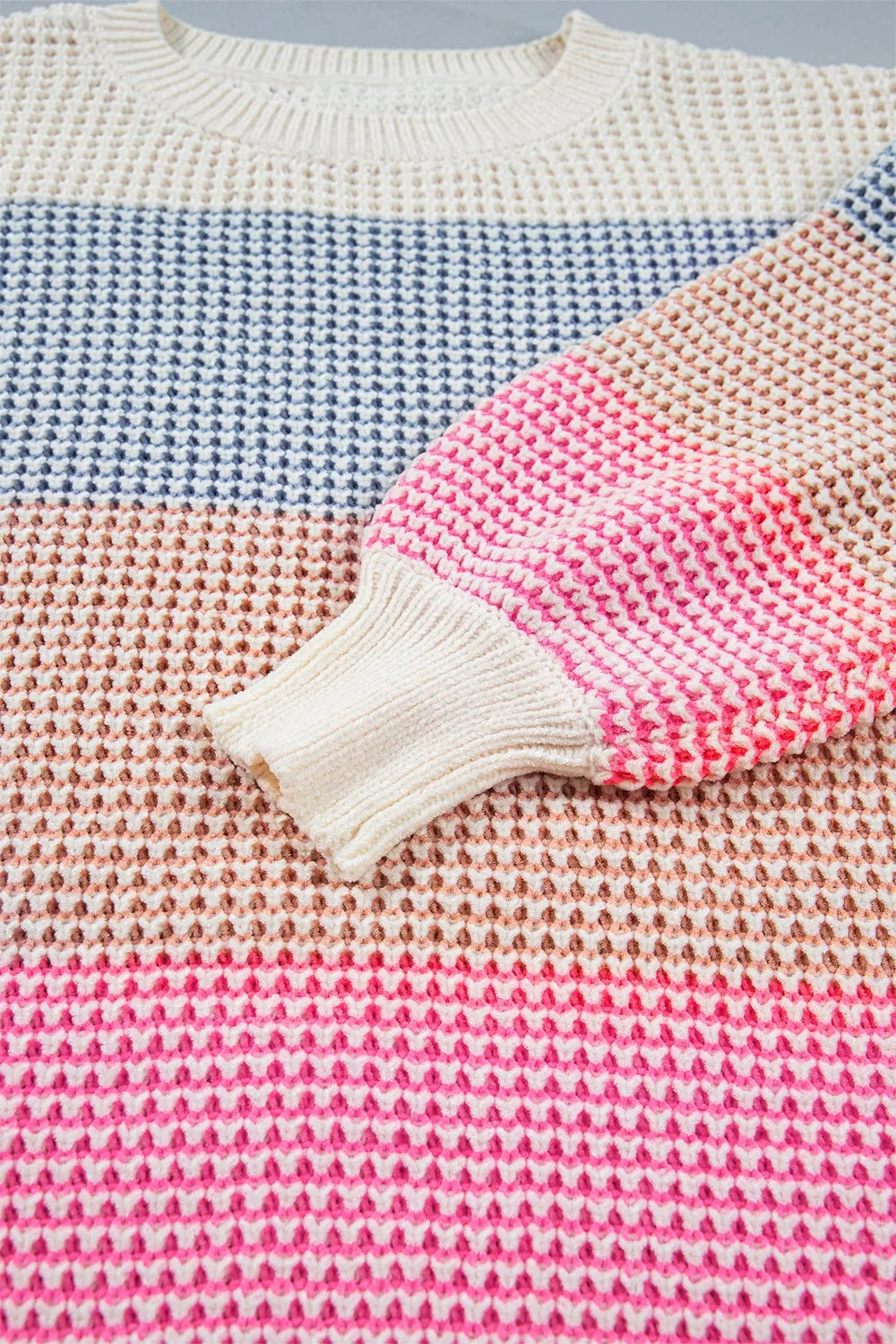Color block waffle knit drop shoulder sweater