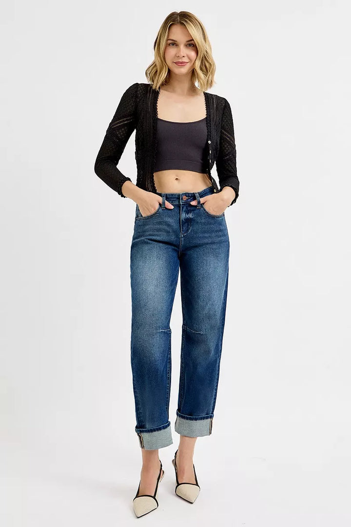High-rise slouchy barrel cuffed crop jeans