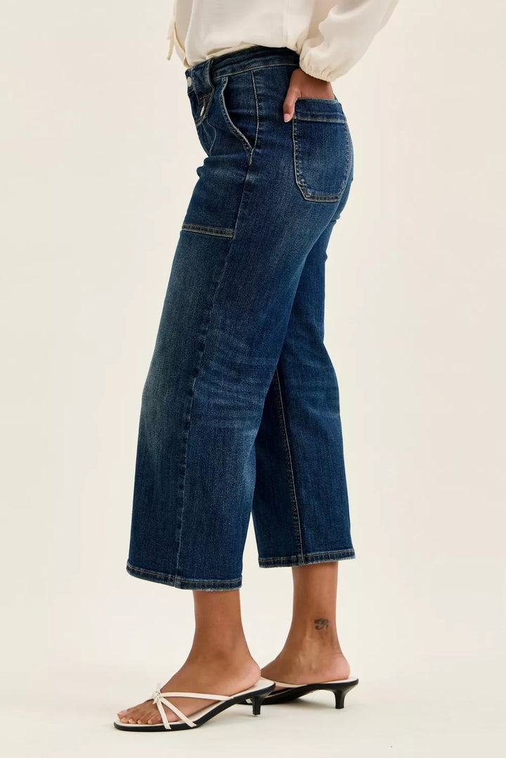 High-rise wide-leg crop utility jeans with patch pockets