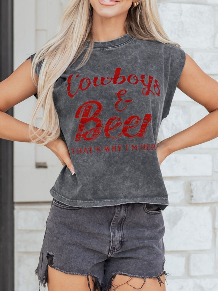 Dark Gray Cowboys & Beer western graphic mineral wash tank top