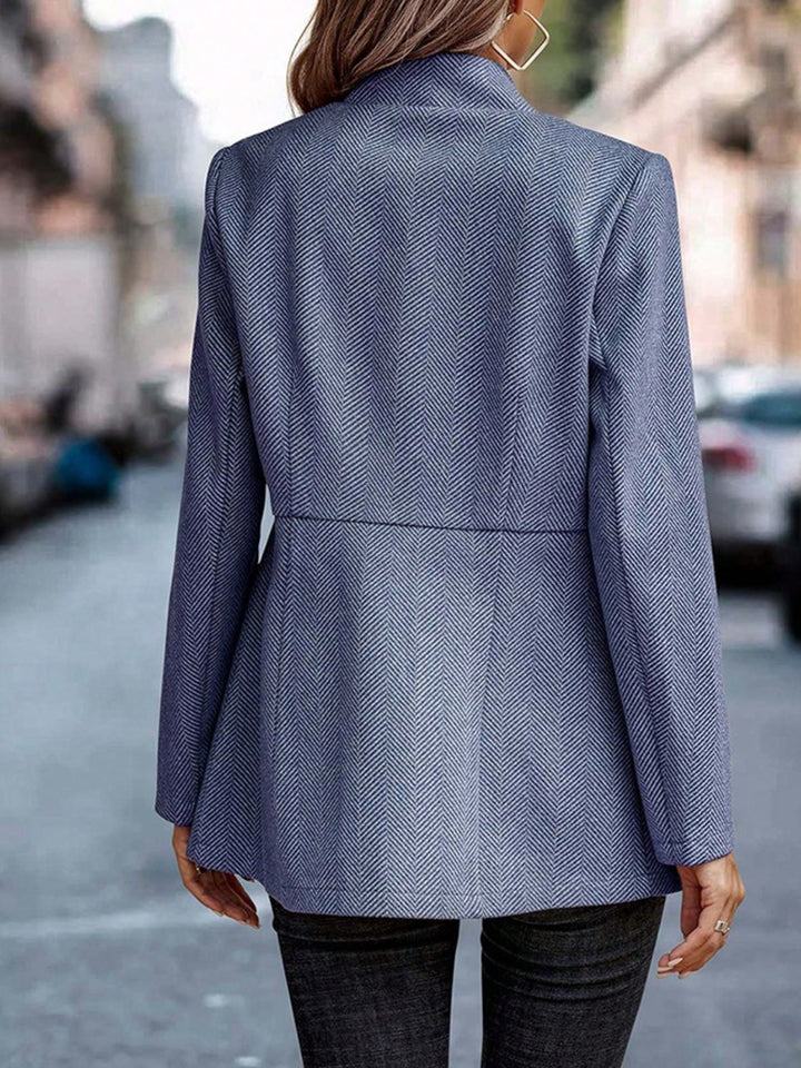 Slim fit herringbone open-front blazer with pockets