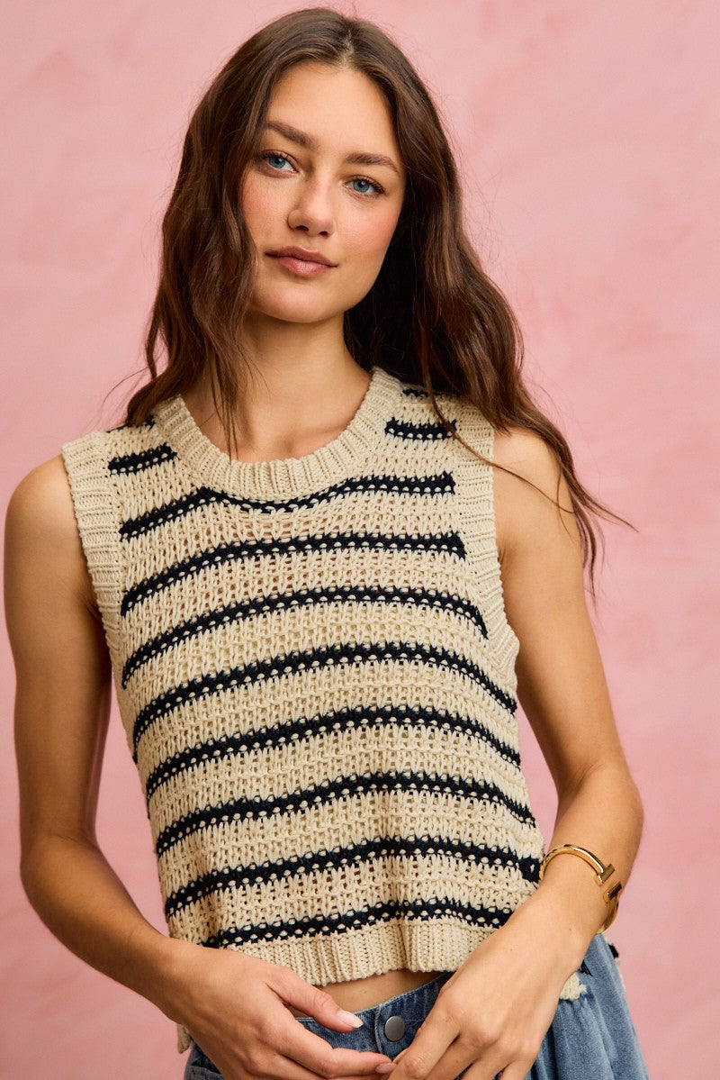 Striped low-gauge knit sleeveless sweater top