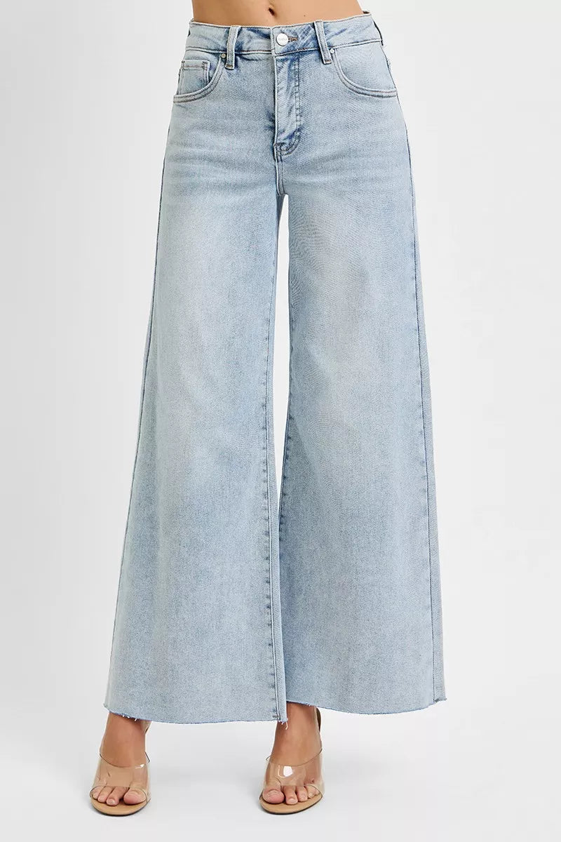 LIGHT High-rise wide-leg palazzo jeans with raw ankle hem