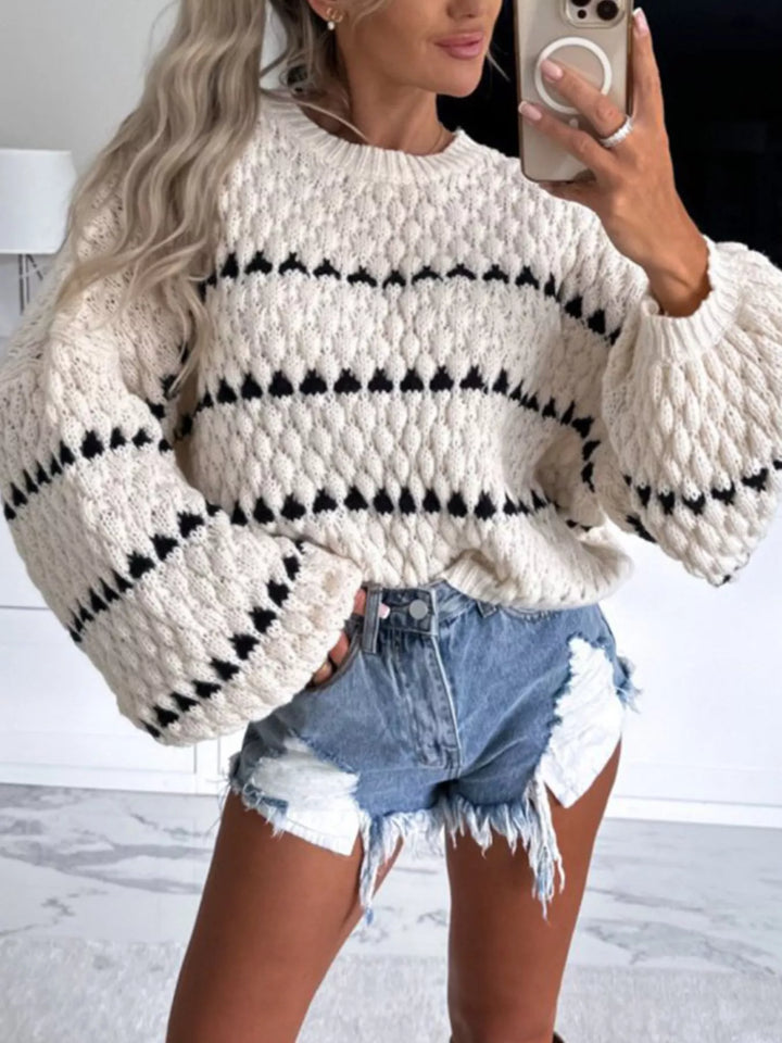 Striped open-knit dropped shoulder sweater