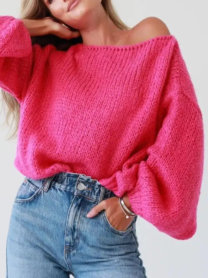 Oversized chunky knit boat neck sweater