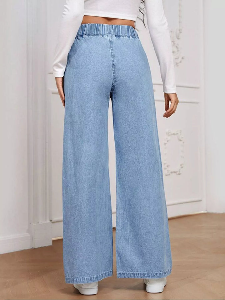 High-rise wide-leg pull-on jeans with elastic waist